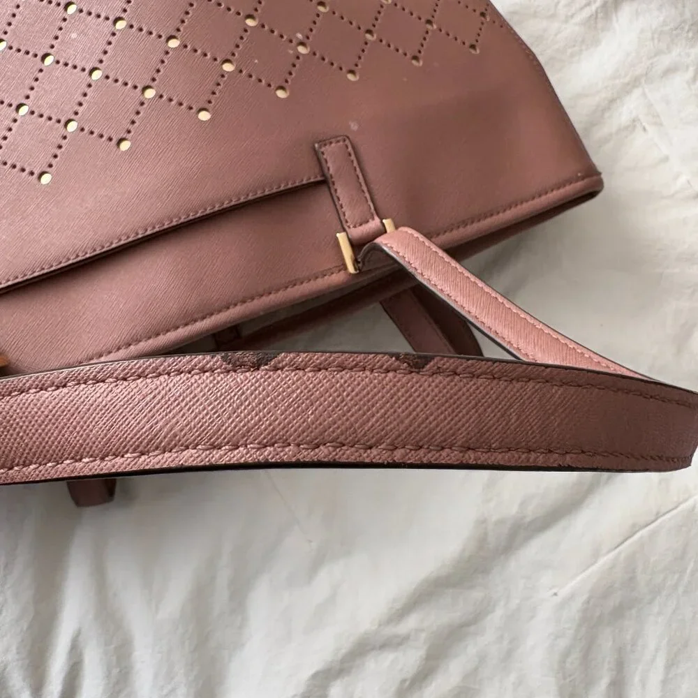 Michael Kors Dusty Rose Perforated Gold Saffiano Leather Corporate Chic Tote